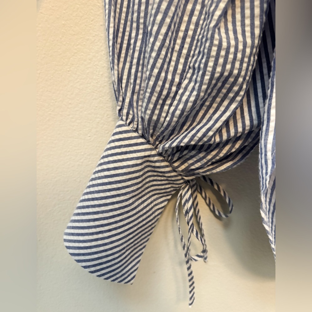 Shona Joy Roberta oversized tie cuff balloon sleeve top in blue and white stripe - Picture 4 of 10